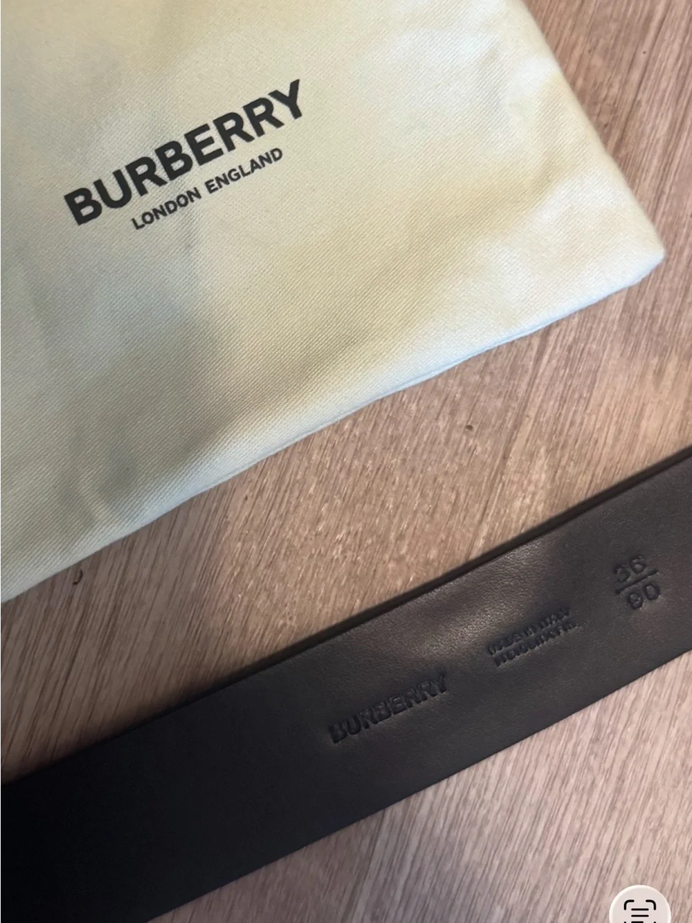 Burberry Black Leather Belt with White 'BURBERRY KINGDOM' Logo